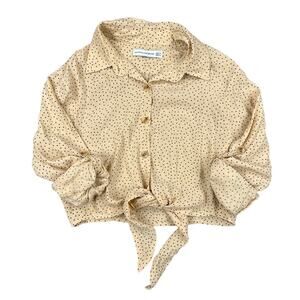 Faithful the Brand - Long Sleeve Polka Dot Tie Front Shirt in Peach